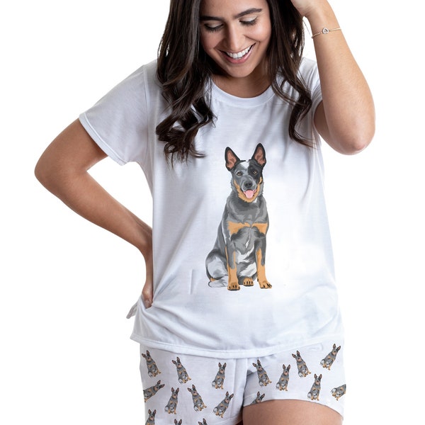 Australian cattle dog pajama set with shorts for women, Blue heeler cattle dog Pjs for pet lovers, Cattle dog outfit funny gift, dog print