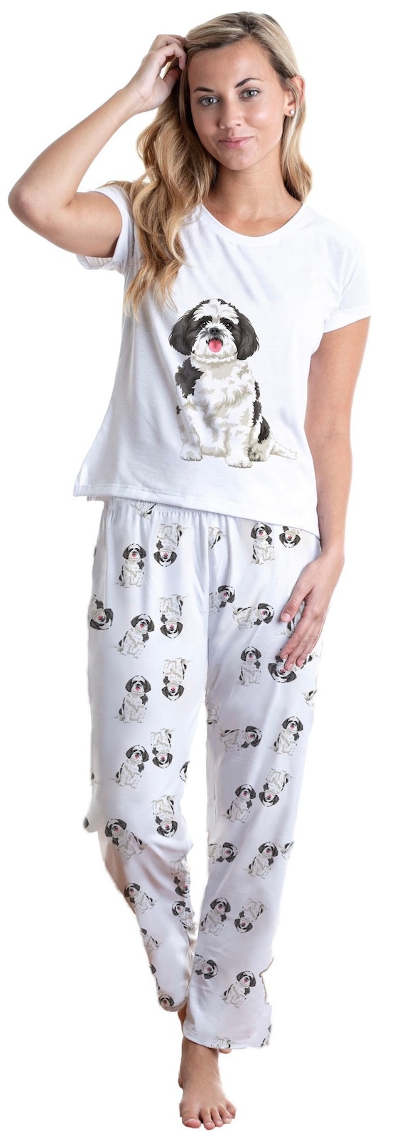 Dog Shih Tzu Black & White Pajama Set With Pants for Women, Shihtzu Pj Set  for Dog Lovers, Matching Set Dog Mom, Shihtzu Soft and Comfy Pjs 