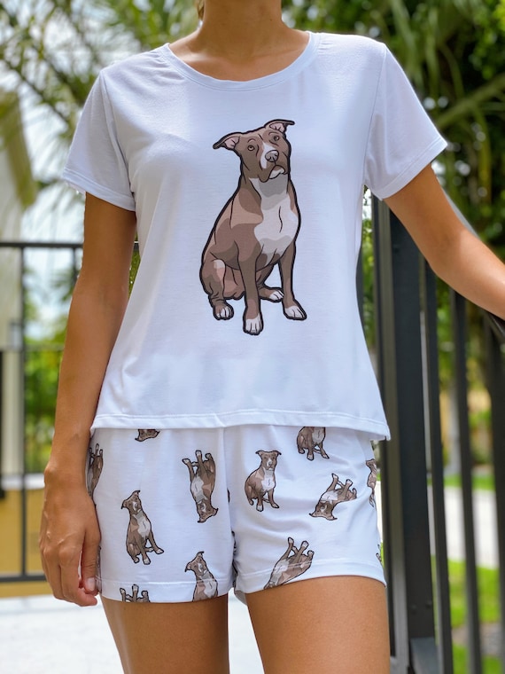 Dog Brown Pitbull pyjama set met korte broek voor vrouwen - Etsy Nederland