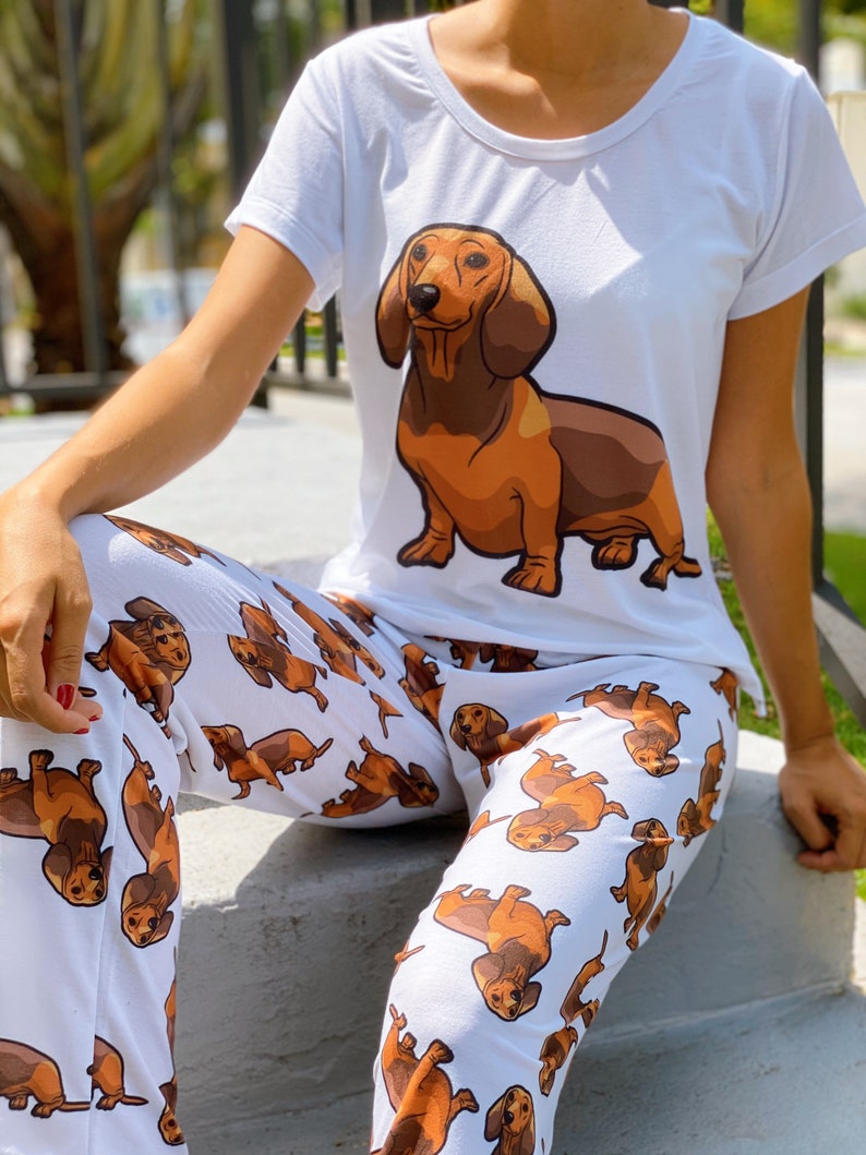 Dog Dachshund Wiener pajama set with pants for women Sausage | Etsy