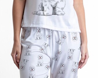 Dog Maltese Pajama Set With Pants for Women, Maltese Dog