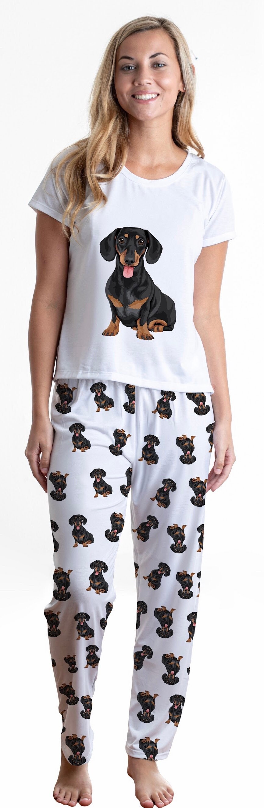 Black Dachshund Wiener Pajama Set With Pants for Women Dog Mom