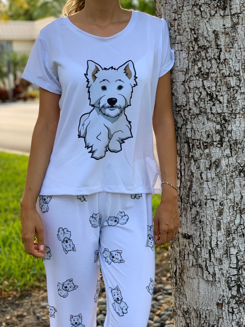 Dog Westie Pajama Set With Pants for Women Westhighland Dog Etsy