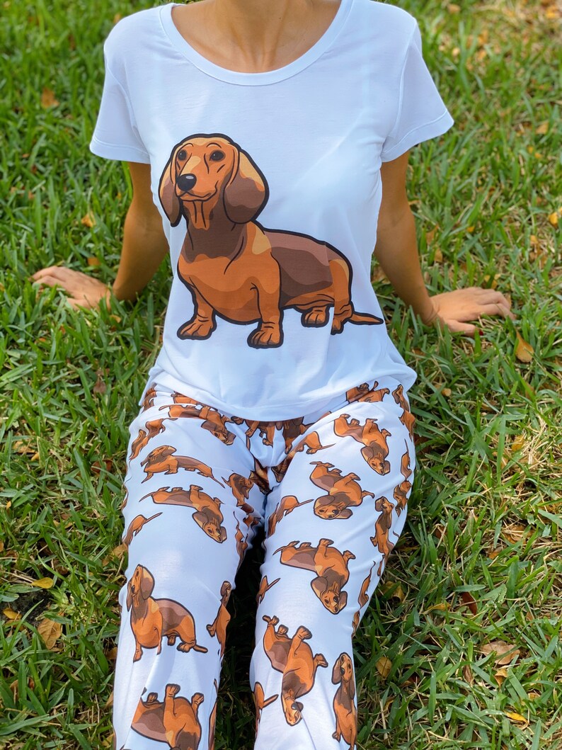 Dog Dachshund Wiener pajama set with pants for women Sausage Etsy