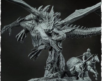 Dragon and Knight Diorama | Evox Arts | Creatures of Arcanterra | RESIN | Fantasy | DnD | RPG | Tabletop | Gaming | BBEG | Dragon | Diorama