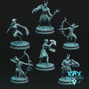 May include: A collection of fantasy miniatures in various action poses. The figures are light blue and feature horned helmets, armor, and weapons such as axes, bows, and shields. The Witchsong logo is visible in the bottom right corner.