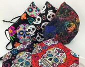 Sugar Skulls Face Mask Adjustable Day of The Dead, Dia de los Muertos, máscara de calavera, Adult Size