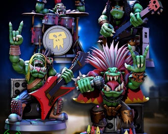 Orc Rokkers | Mekka Miniatures | Sci Fi | DnD | RPG | Tabletop | Miniature | 40K | Da Boyz | Rock Band
