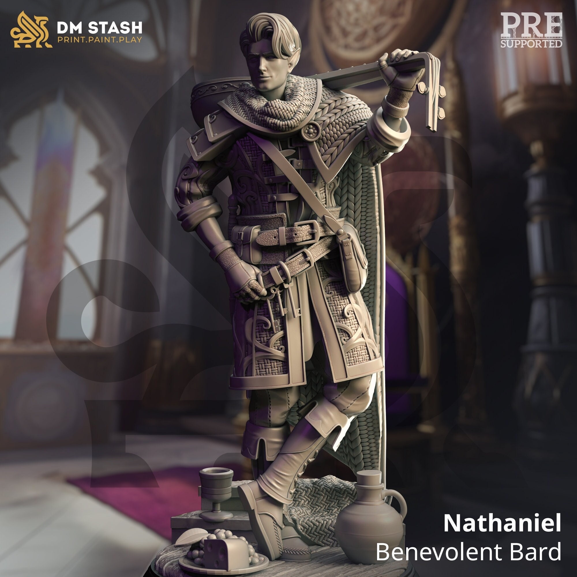 Nathaniel - Benevolent Bard | DM Stash | Arcane Skies | RESIN | Fantasy | DnD | RPG | Tabletop | Miniatures | Character Model | Bard
