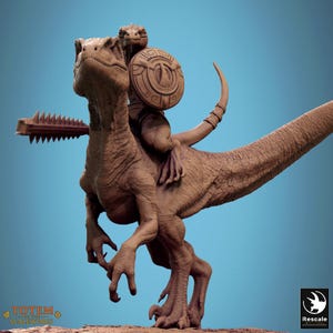 Jurassic Velociraptor Stand | Rescale Miniatures | Totem Of The Scalewing | DnD | RPG | Tabletop | Gaming | Miniatures | Mounted Character