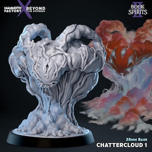 May include: A gray, unpainted resin miniature of a creature resembling a swirling cloud with textured, root-like formations, mounted on a circular black 25mm base. The figure features a central mass with branching, vein-like details throughout.