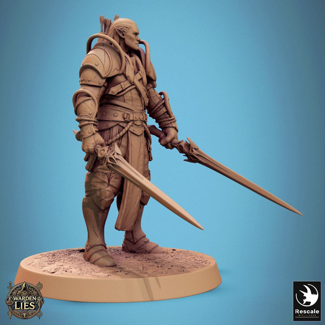 Sentinel Character Rpg Moon Elf Sentinel Duel Sword | Rescale Miniature | Warden of Lies ...