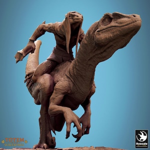 Jurassic Velociraptor Walk | Rescale Miniatures | Totem Of The Scalewing | DnD | RPG | Tabletop | Gaming | Miniatures | Mounted Character