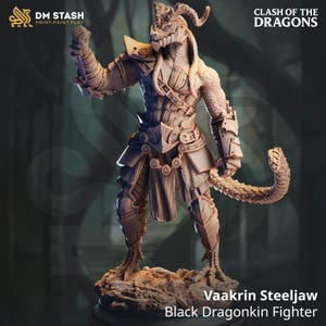 Vaakrin Steeljaw - Black Dragonkin Fighter | DM Stash | Clash of Dragons | RESIN | Fantasy | DnD | RPG | Tabletop | Gaming | Miniature