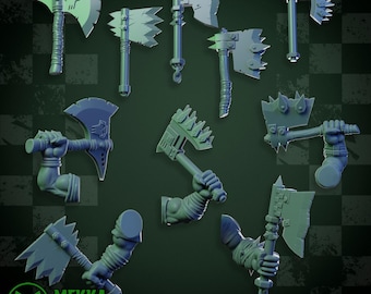 Orc Axe Arms | Mekka Miniatures | Modular Orks | Fantasy | Sci Fi | DnD | RPG | Tabletop | Miniature | 40K | Da Boyz