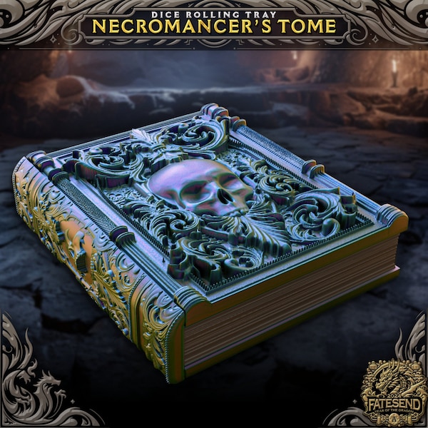 Necromancer's Tome - Dice Rolling Tray & Storage | Fates End | Fantasy | DnD | RPG | Roleplay Gaming | MTG Magic Card Box | Jewelry Box