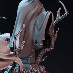 May include: A gray, translucent, ghostly figure with a skull-like face, standing on a base with a rocky texture. The figure is partially obscured by a branch. The text "SPECTRE MANIFESTING" is visible in a brown rectangle at the top of the image. The text "HEIGHT: 39MM BASE: 25MM" is visible at the bottom of the image. The text "SPECTRE" is visible in a brown rectangle at the bottom of the image.