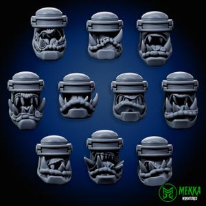 Roborks Orc Heads | Mekka Miniatures | Modular Orks | Resin | Fantasy | Sci Fi | DnD | RPG | Tabletop | Miniature | 40K | Da Boyz