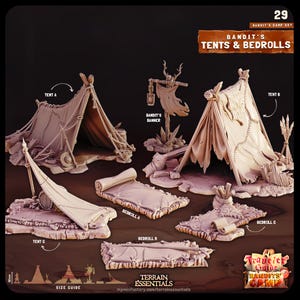 Tents and Bedrolls Area | Terrain Essentials by Cast n Play | Bandits Camp Terrain Set | RESIN | Fantasy | DnD | RPG | Tabletop | Terrain