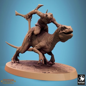 Jurassic Velociraptor Hunt | Rescale Miniatures | Totem Of The Scalewing | DnD | RPG | Tabletop | Gaming | Miniatures | Mounted Character