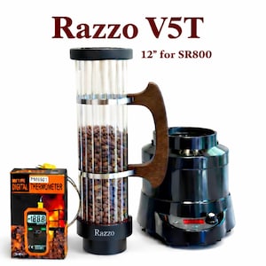 Razzo V5T – 12” Roasting Chamber for FreshRoast SR800 | American Walnut Handle | Bean Temp Sensor Included
