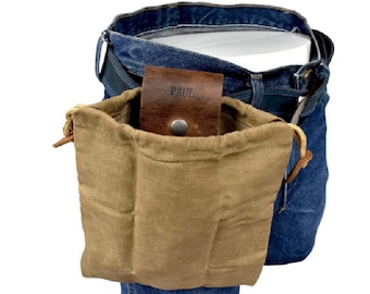 Personalized Multifunction Leather Foraging Pouch, Handmade Outdoor Florist Tool Belt, Father's Gifts, Leather with Canvas Foraging Bag