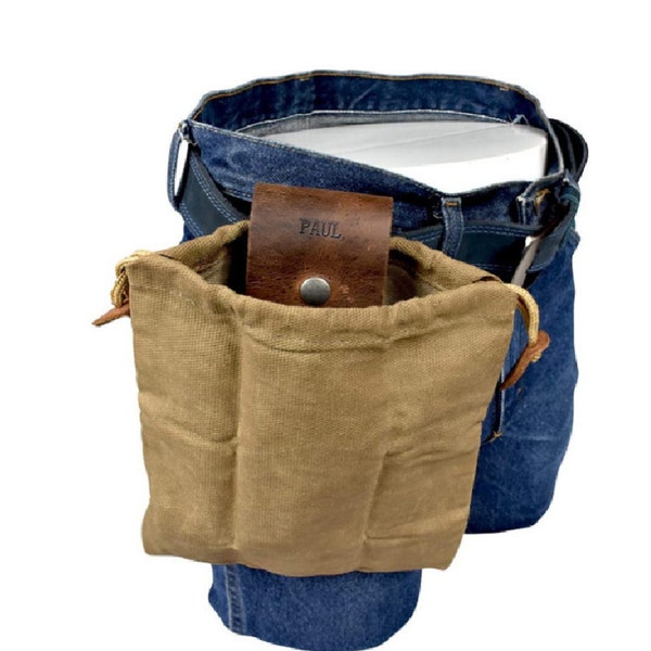 Personalized Multifunction Leather Foraging Pouch, Handmade Outdoor Florist Tool Belt, Father's Gifts, Leather with Canvas Foraging Bag