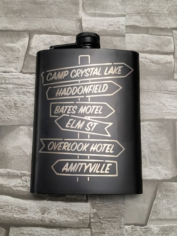 Horror Street Sign Laser Engraved Flask