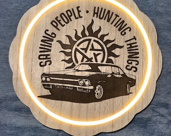 Supernatural LED Wooden Wall Art, Laser Engraved Sign