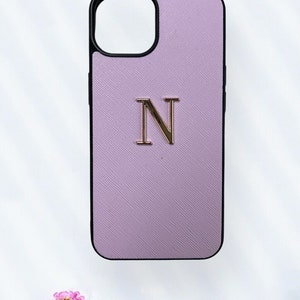 Lilac Saffiano Leather Case with metal initial
