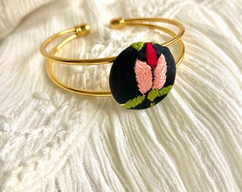 Peach Flower Button Cuff Bracelet