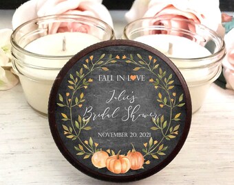 Fall In Love Bridal Shower Favors, Set of 6, Fall Bridal Shower, Autumn Wedding Favors, Bulk Soy Candle Favors, Personalized Favors