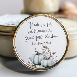 Blue Pumpkin Baby Shower Candles, Set of 6 Candles, Sweet Little Pumpkin Baby Shower Favors, Boy Fall Baby Shower, It's a Boy Baby Shower