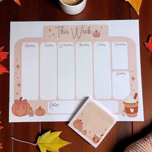 Fall Weekly Planner Notepad | Pumpkins & Coffee Weekly Notepad | Autumn Stationery | Weekly Task Organizer | To Do List Pad