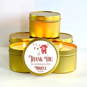 Santa Baby Shower Favors | Christmas Baby Shower Ideas | Winter Baby Shower Favors | Set of 10 Gold Tin Candle Favors | Holiday Baby Shower