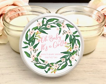 Its a Girl Gender Reveal Favors, Oh Baby Favor, Personalized Candle Favor, Set of 6 - 4 oz Soy Candle Favors, Girl Baby Shower