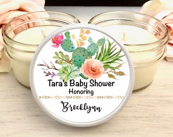 Succulent Baby Shower Favors, Personalized Candle Favors, Unique Baby Shower Favor, Set of 6 Candles, Candle Favors Baby Shower Rustic