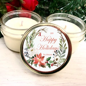 Cadeaux de fête de Noël en vrac, cadeau d&#39;entreprise, cadeau de bougie joyeuses fêtes, lot de 12 cadeaux de bougie de soja de 4 oz, cadeau de Noël personnalisé