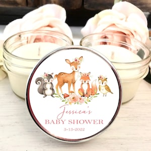 Girl Woodland Baby Shower, 6 - 4 oz Soy Candle Favors, Whimsical Baby Shower, Personalized Favor, Girl Baby Shower, Baby Shower Gift
