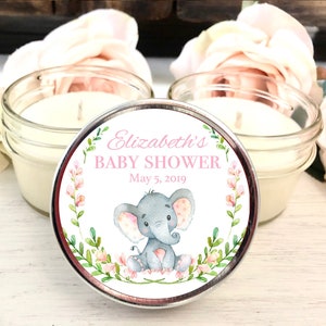 Elephant Baby Shower Favors, its a girl, girl baby shower, pink elephant favors, set of 6 candle favors, personalized favors