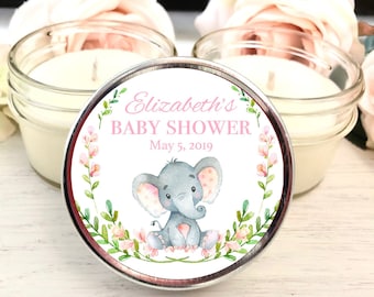 Recuerdos de baby shower de elefante, es una niña, baby shower de niña, recuerdos de elefante rosa, juego de 6 recuerdos de velas, recuerdos personalizados