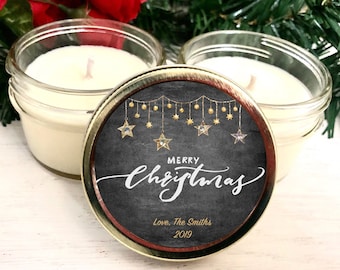 Holiday Candle Favor, Set of 12 4 oz Candle Favors, Gold & Silver Christmas, Personalized Holiday Favor, Merry Christmas Party Favor