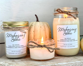 Mahogany Shea Candle, Autumn Candle,  Farmhouse Candle, 16 oz, Handmade, Fall Fragrance, Hello Fall, Mason Jar Candle, Container Candle