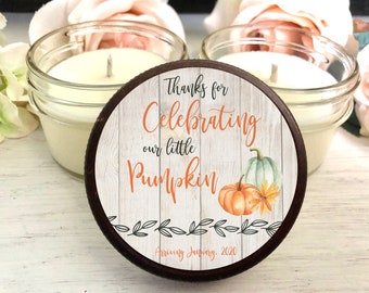 Little Pumpkin Baby Shower Favors, Favor Candles, Fall Baby Shower Decor, 6 Candles, Pumpkin Baby Shower, Personalized favors, Soy Candles