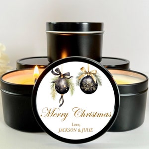 Cadeaux pour bougies en boîte pour les fêtes en vrac / Lot de 10 bougies personnalisées / Décorations noires et dorées / Cadeaux de Noël en vrac / Cadeaux pour bougies de soja parfumées