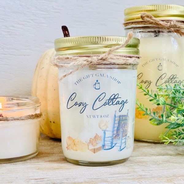 Cozy Cottage Candle, Fall Soy Candle, Vanilla Apple Candle, 16 oz Jar Candle, Autumn Candle, Scented Candle, Candle Gift