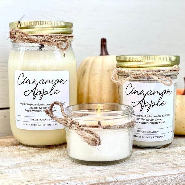 Cinnamon Apple Candle, Mason Jar Soy Candle, 16 oz Candle, Fall Gift Idea for Her, Hand poured, all natural candle, clean burning