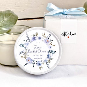 Dusty Blue Bridal Shower Favors, 6 - 4 oz Candle Favors, Blue Floral Bridal Shower Favors, Dusty Blue Wedding, Soy Candle Favors