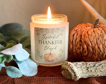 Thanksgiving Candle Gift Idea, Grateful Thankful Blessed, mason Jar candle, autumn candle, fall candle, Handmade Soy Candle, Thanksgiving