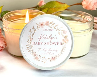 Blumen Babypartybevorzugungen, Blush Babypartykerzen, Mädchen-Babyparty, Baby in Blüte, personalisierte Kerze Favor, Babypartygeschenk